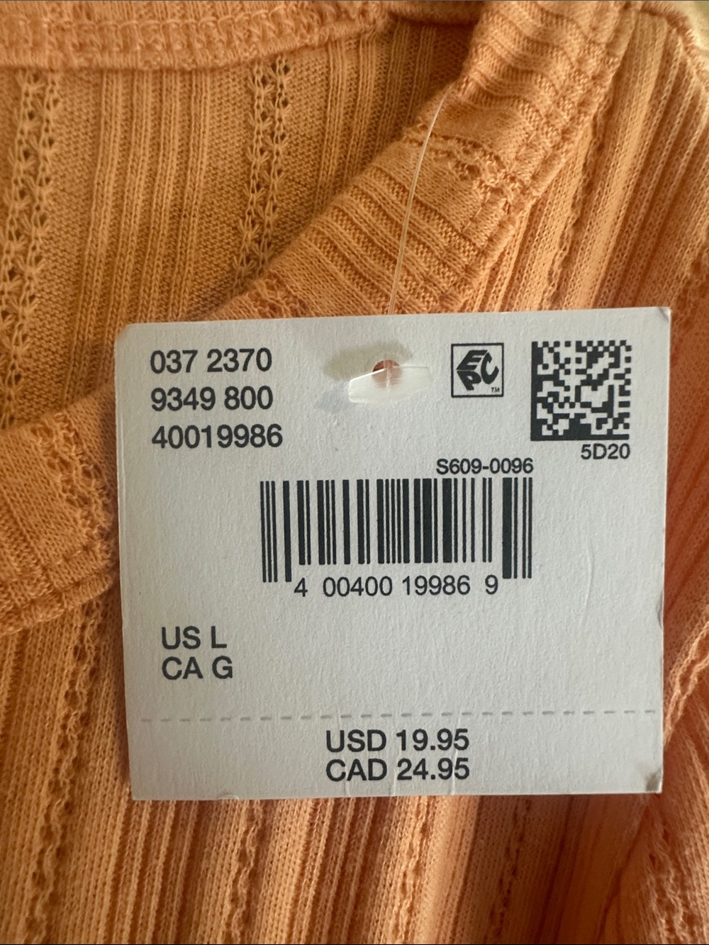 Peach Ribbed Short Sleeve Tee - Picture 3 of 3
